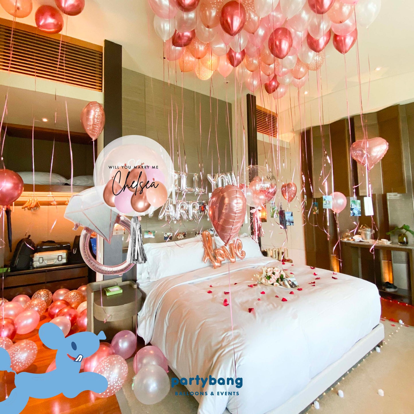 [Helium Inflated] Proposal Balloons Hotel Room Staycation Package D