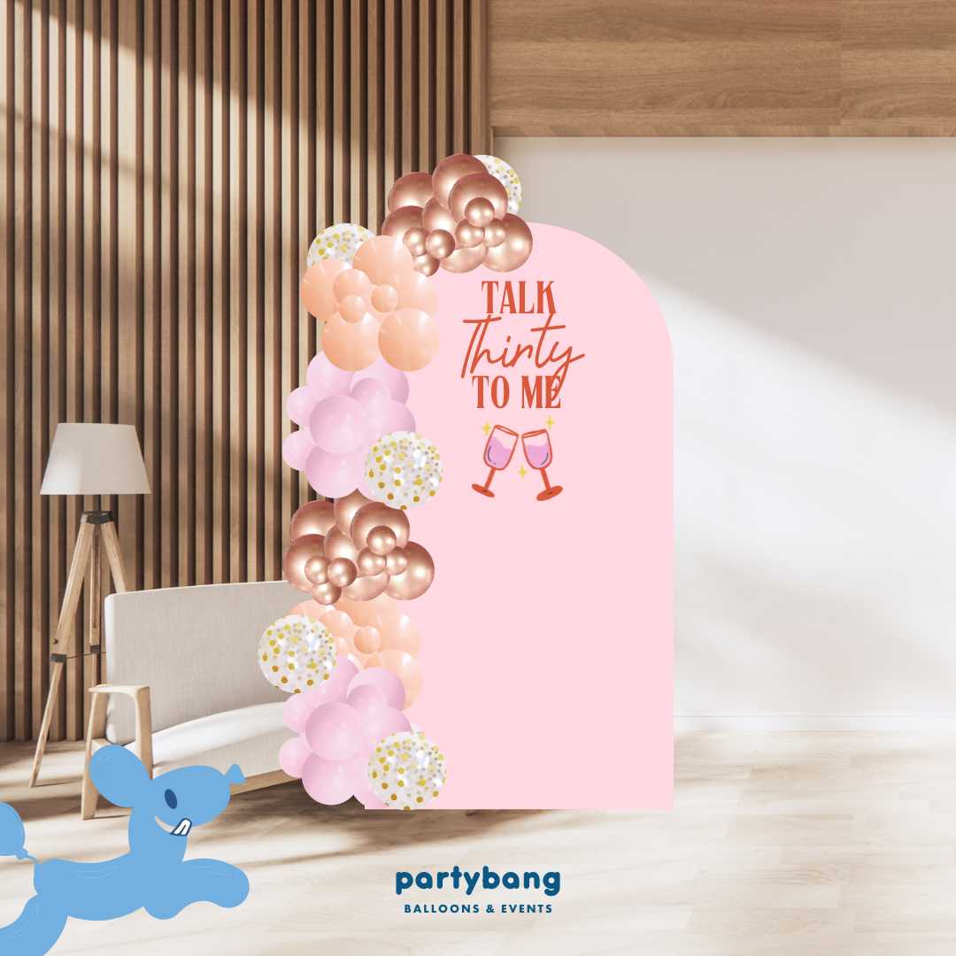 Custom Theme Foam Backdrop Set-up with Balloon Garland Supreme (One Board) Talk Thirty to Me