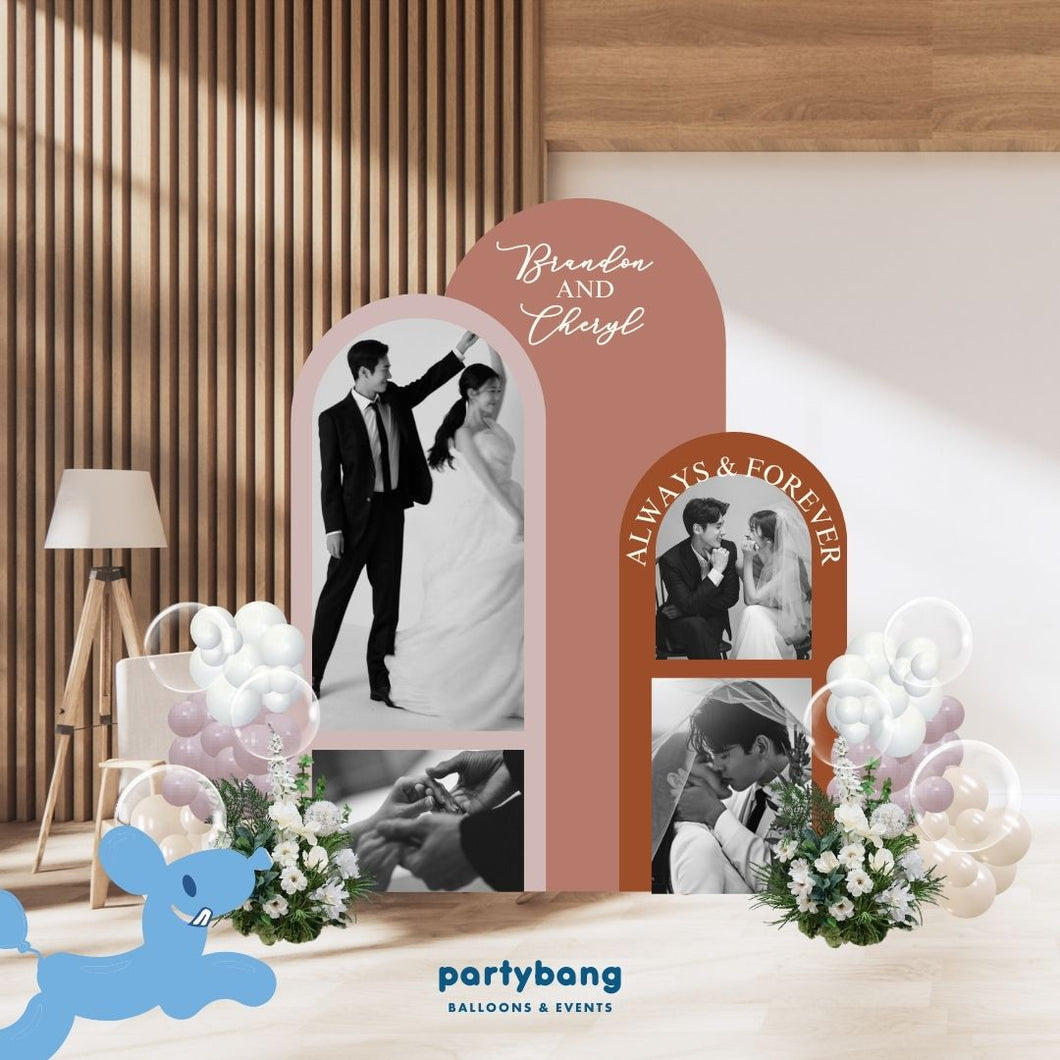 Wedding Theme Foam Backdrop Set-up with Balloon Garland Supreme (Three Boards)