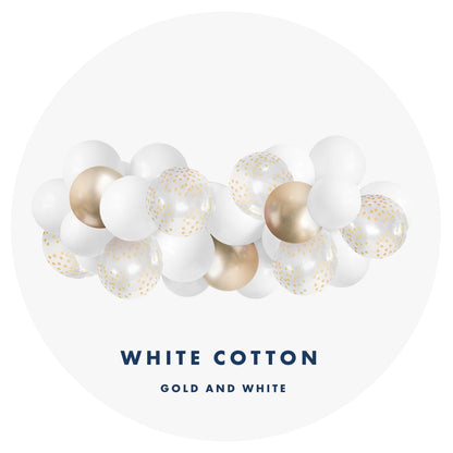 Balloon Garland White Cotton  - White and Gold