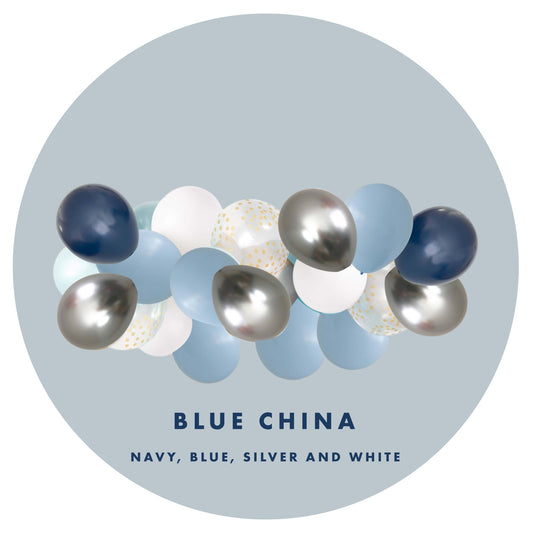 Balloon Garland Blue China  - Navy, Blue, Silver and White